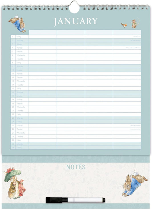 Peter Rabbit 2027 Family Organiser Wall Calendar - 4-Column Monthly Planner