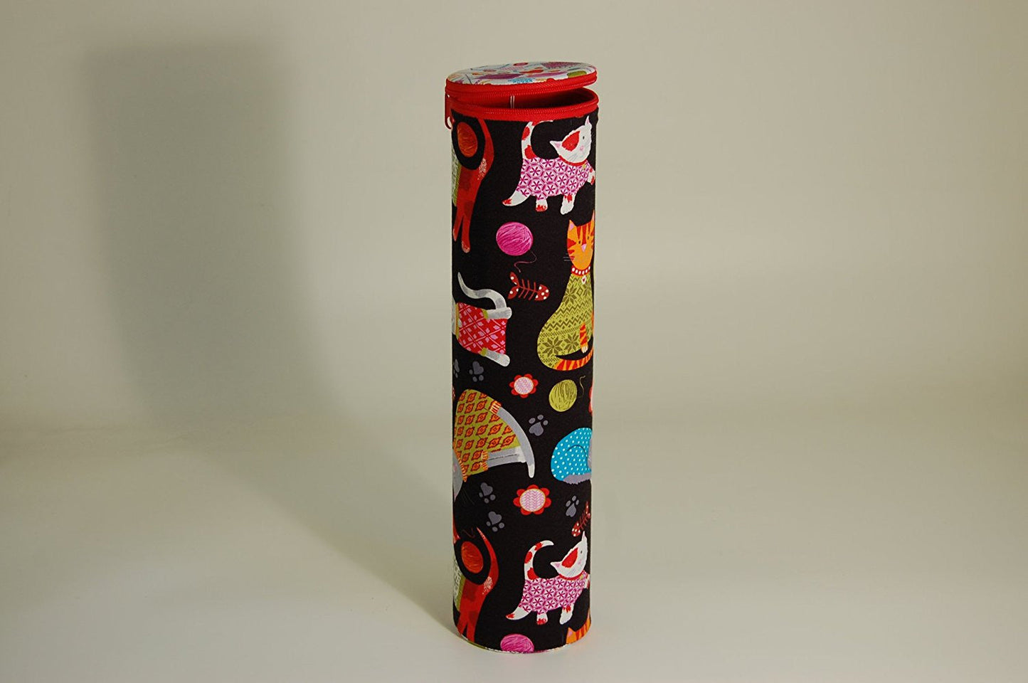 Knitting Pin holder - Fabric Cylinder Tube with Cartoon Cats Design