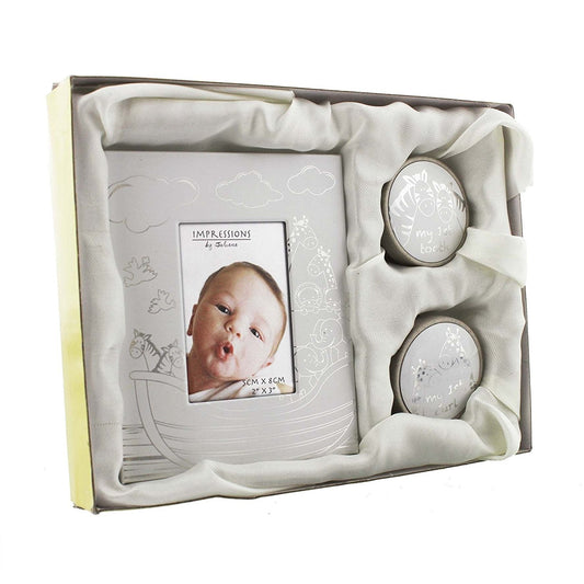 Noahs Ark Design Aluminium First Tooth, Curl & Photo Frame Gift Set
