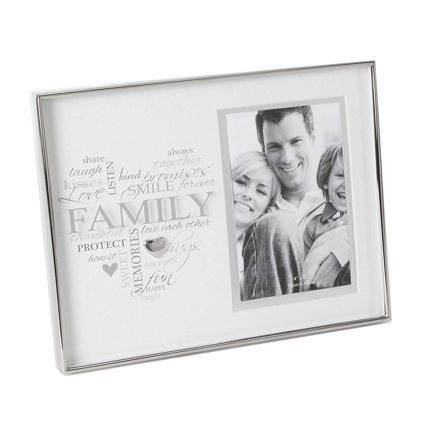 Celebrations Heartfelt Moments Nickel Plated Frame Heart 4" x 6" - Family