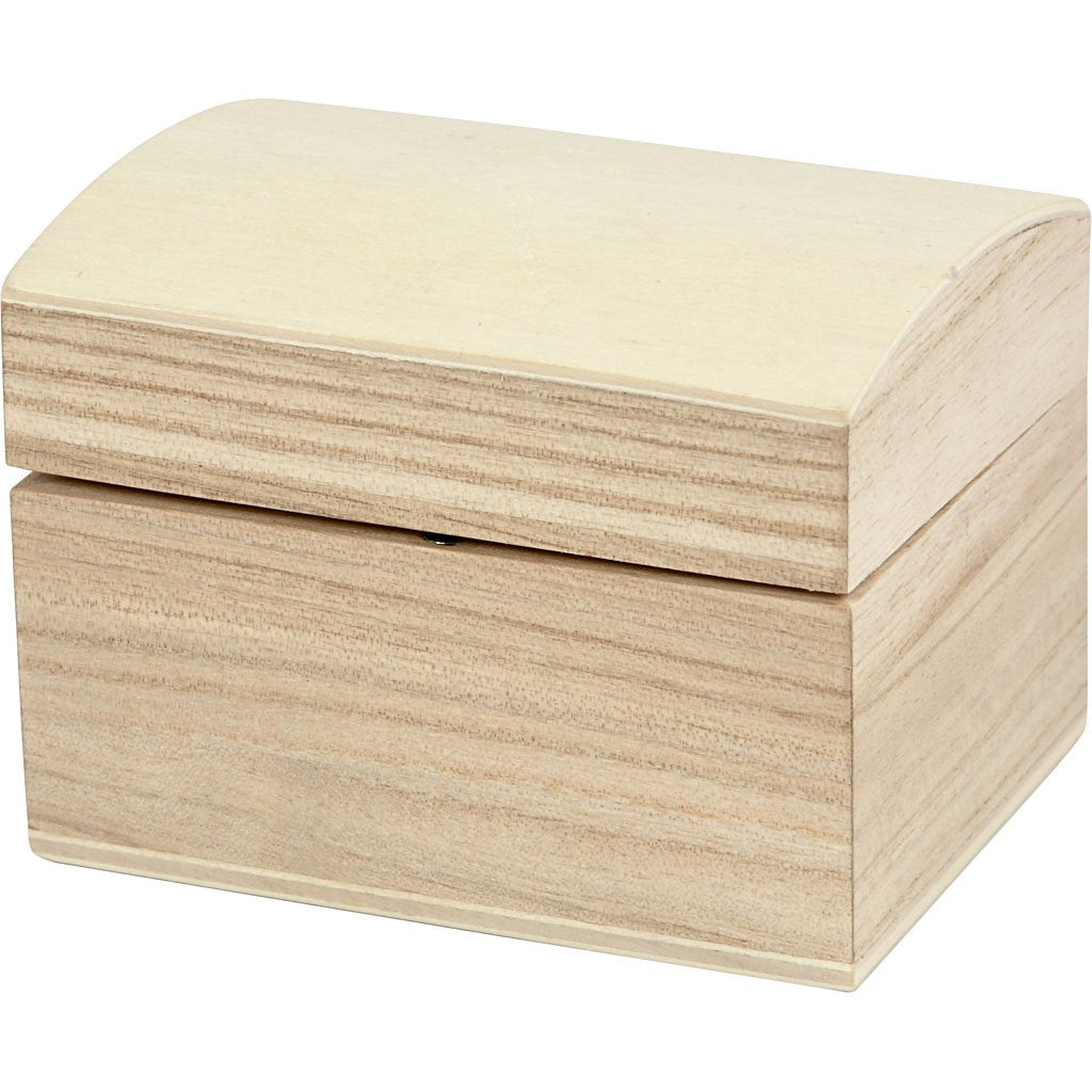Wooden Treasure Chest with Hinged Lid and Metal Closure