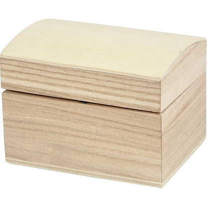 Wooden Treasure Chest with Hinged Lid and Metal Closure
