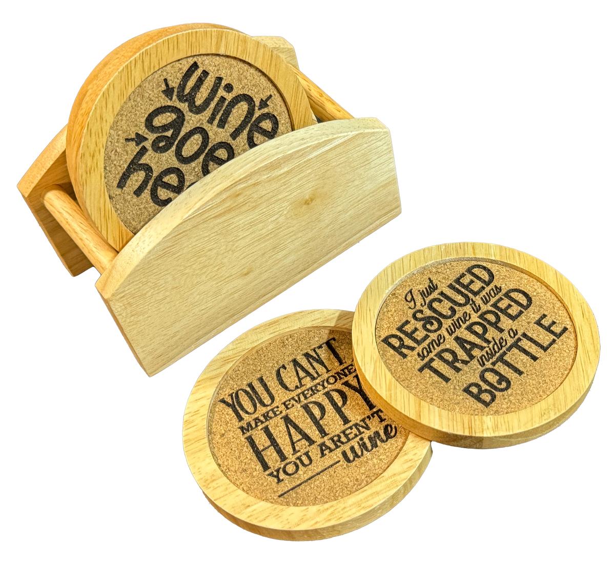 Wine Themed Rubberwood Coaster Set with Stand