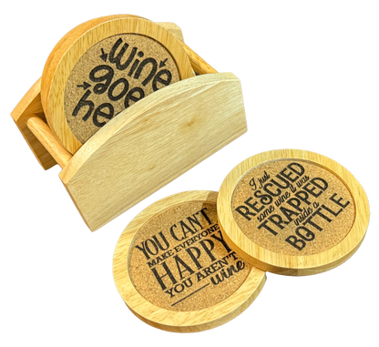 Wine Themed Rubberwood Coaster Set with Stand