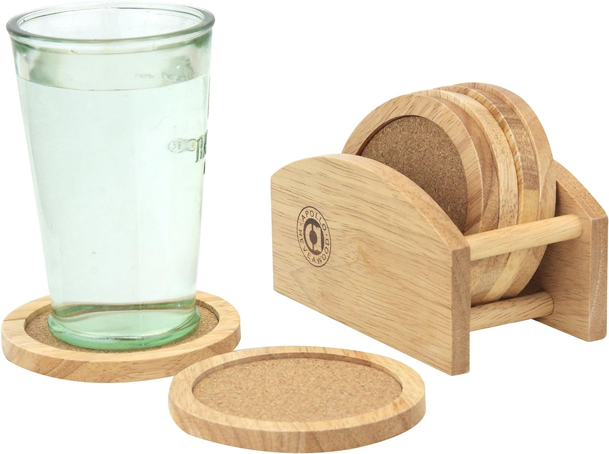 Wine Themed Rubberwood Coaster Set with Stand