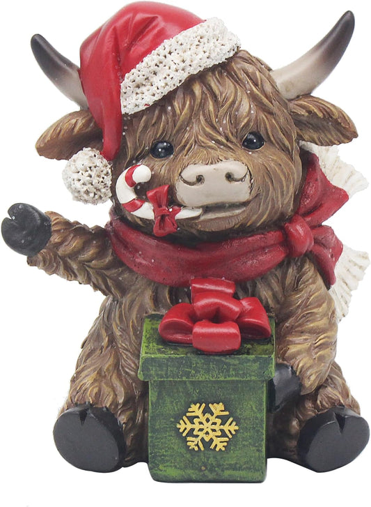 Highland Cow Sitting with Gift Box
