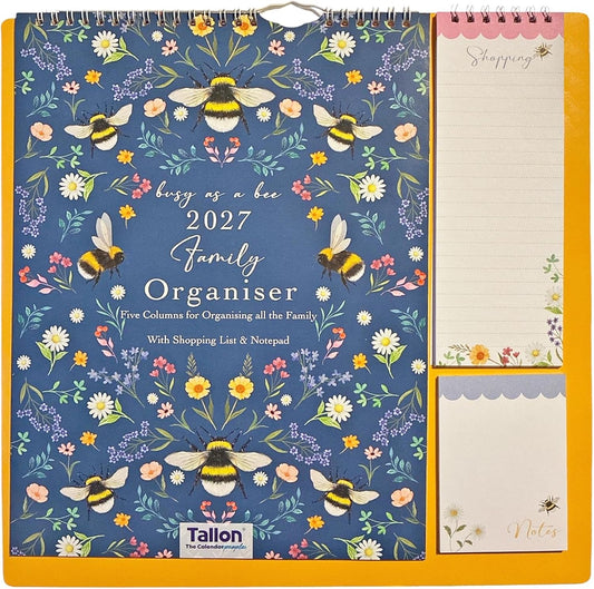 2027 Family Calendar - 5 Column Organiser with Shopping List and Note Pad