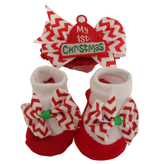 Nursery Time Baby Christmas Headband and Socks Set