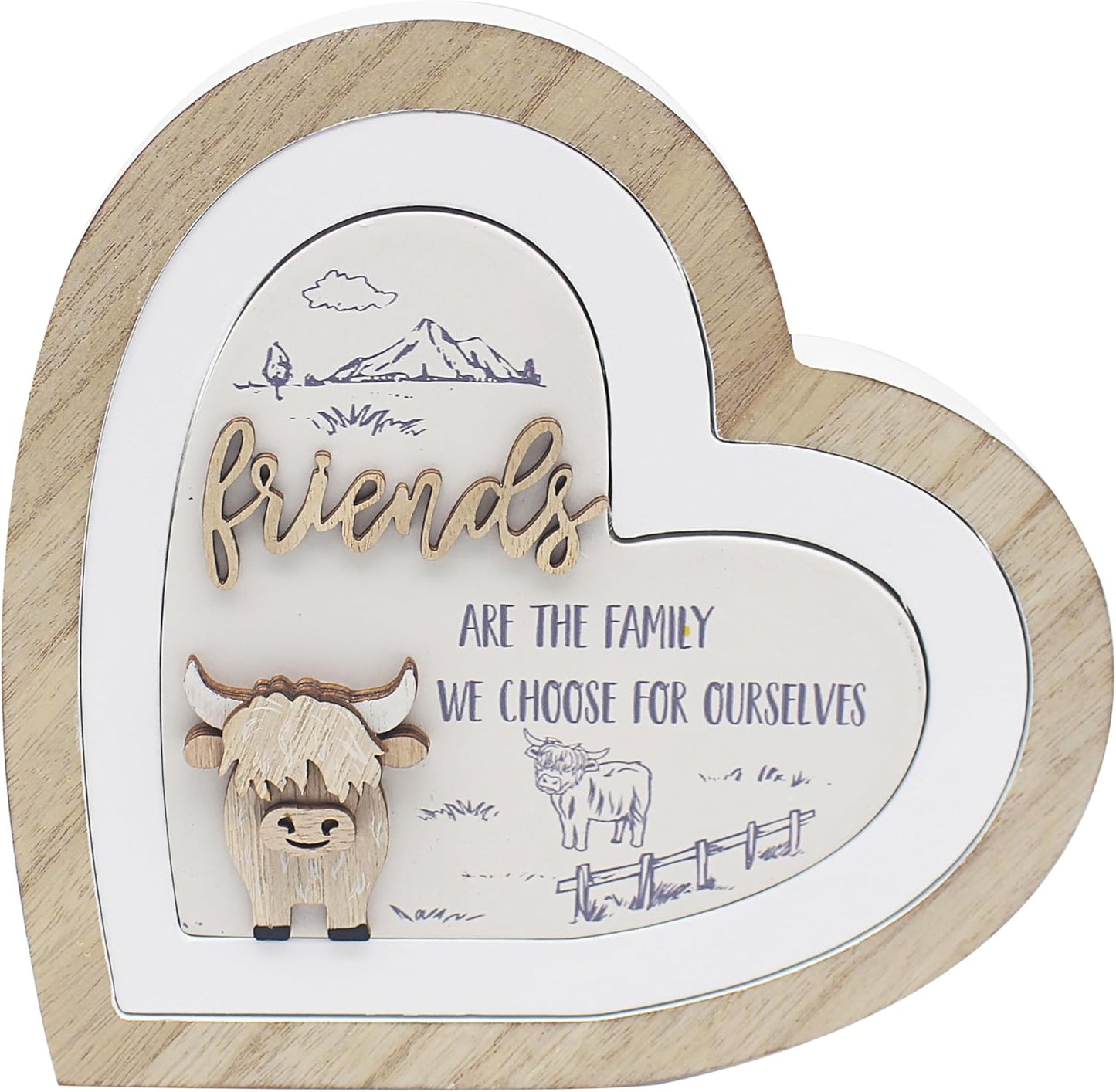 Love & Affection Highland Cow 3D Wooden Heart Love Plaque