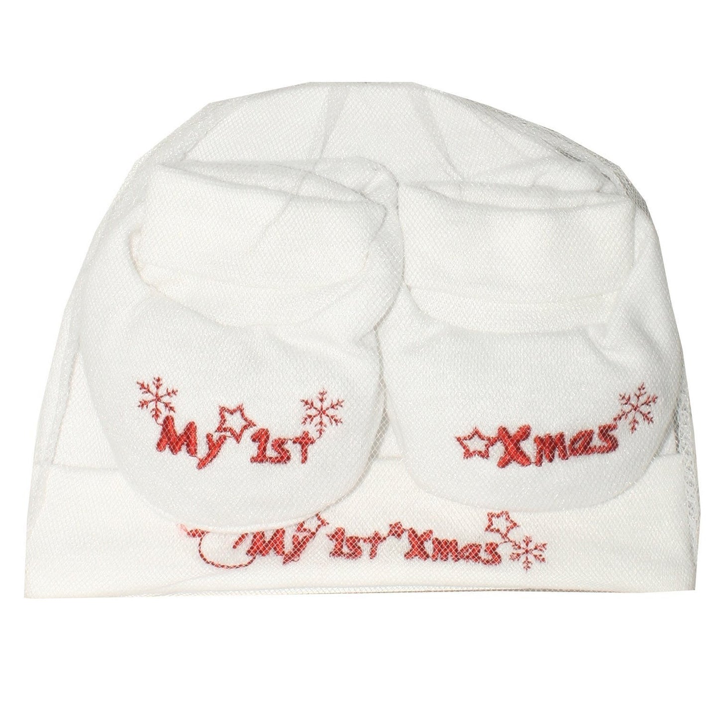 New Born Babys My 1st Xmas Hat & Bootee 2 Piece Set In a Bag