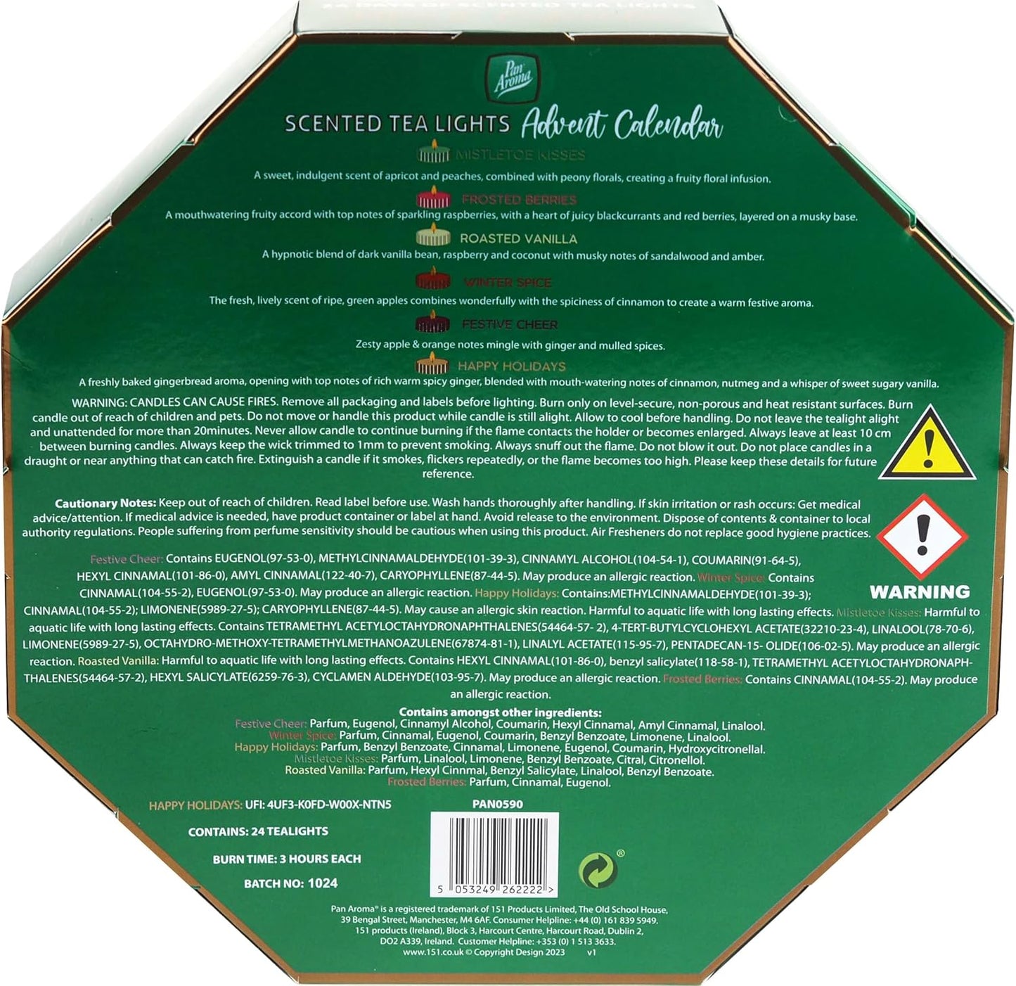 Pan Aroma Christmas 24 Festive Scented Tea Light Candle Advent Calendar