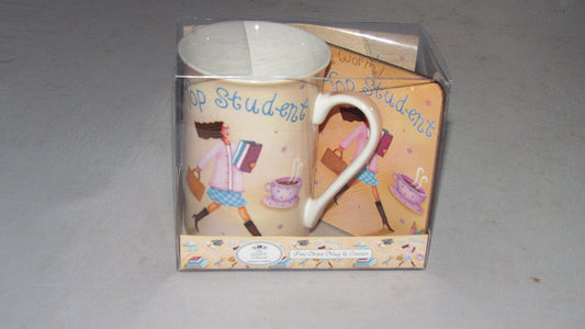 "TOP STUDENT" COFFEE MUG AND COASTER GIFT SET
