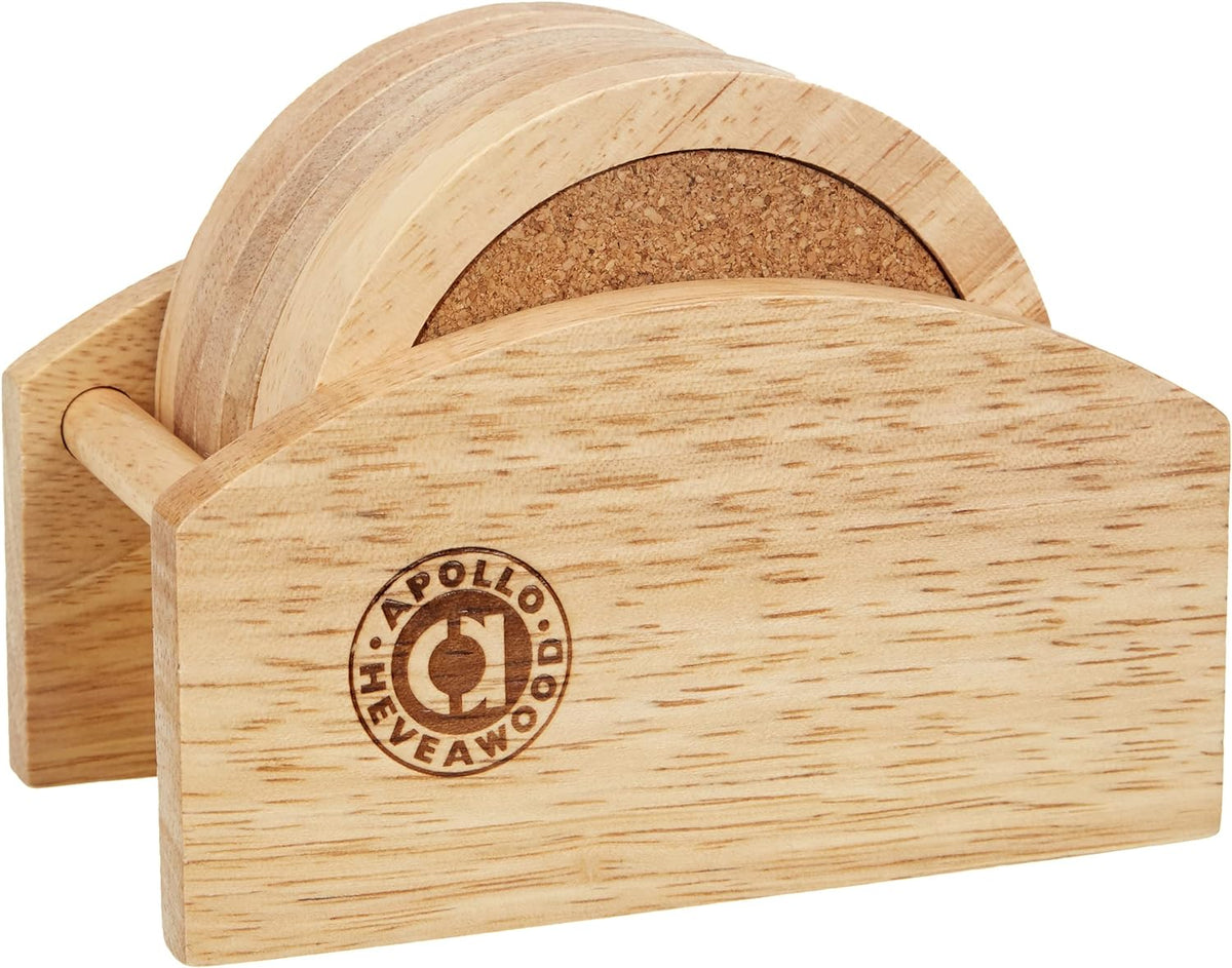 Wine Themed Rubberwood Coaster Set with Stand