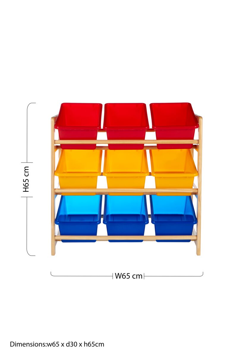 Pixel Kids Multi Coloured 3 Tier Storage Unit with Pine Wood Frame