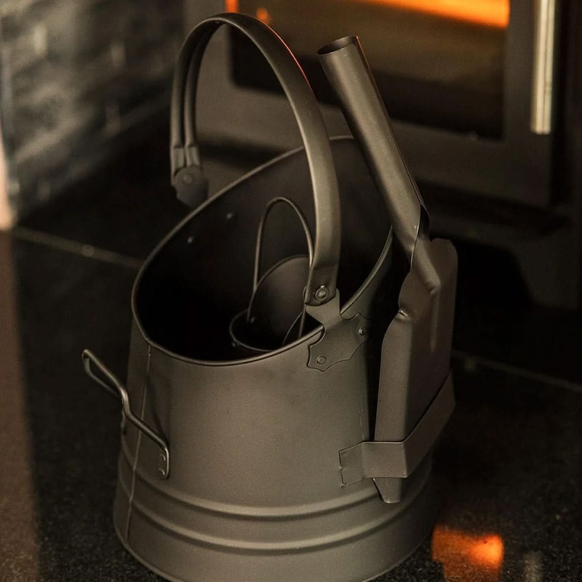 Fireside Coal Bucket and Match Cannister - Black