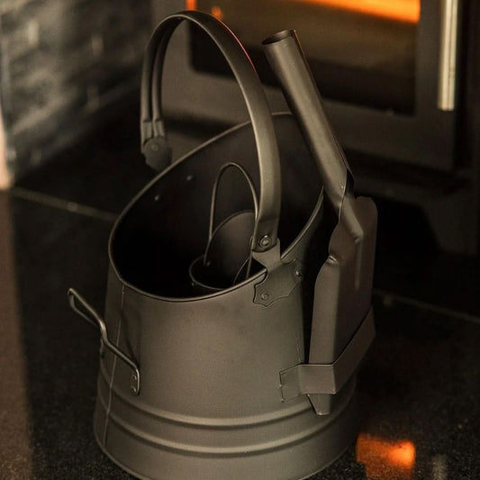 Fireside Coal Bucket and Match Cannister - Black