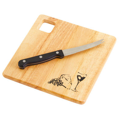 Rubberwood Cheese Board And Knife Set