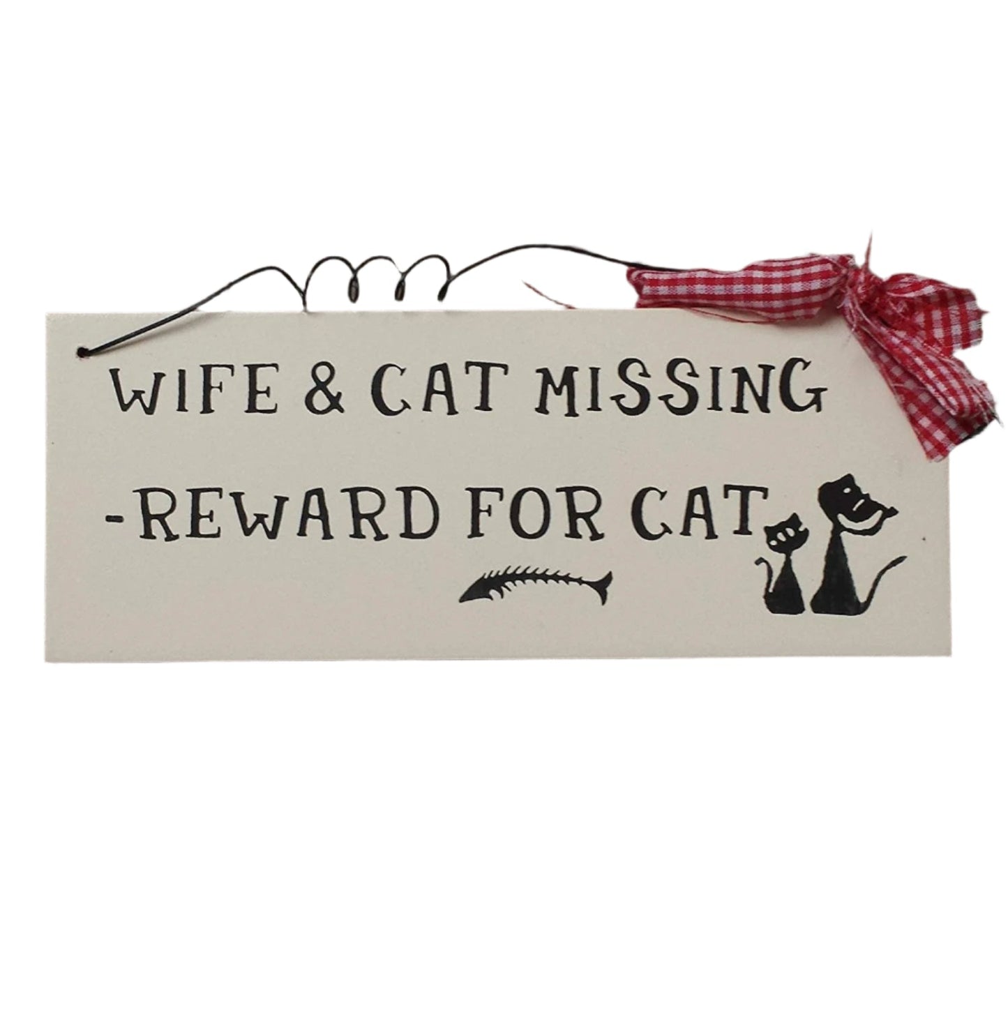 Wooden Novelty Cat / Dog Signs with Red Gingham Ribbon and Wire