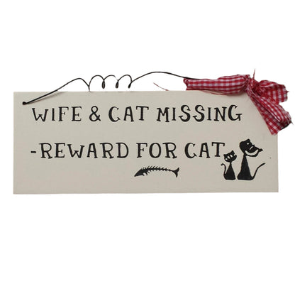 Wooden Novelty Cat / Dog Signs with Red Gingham Ribbon and Wire