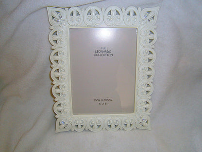 Leonardo Collection 6x8" Hearts Antique Cream Style Photo Frame with Diamante Corners