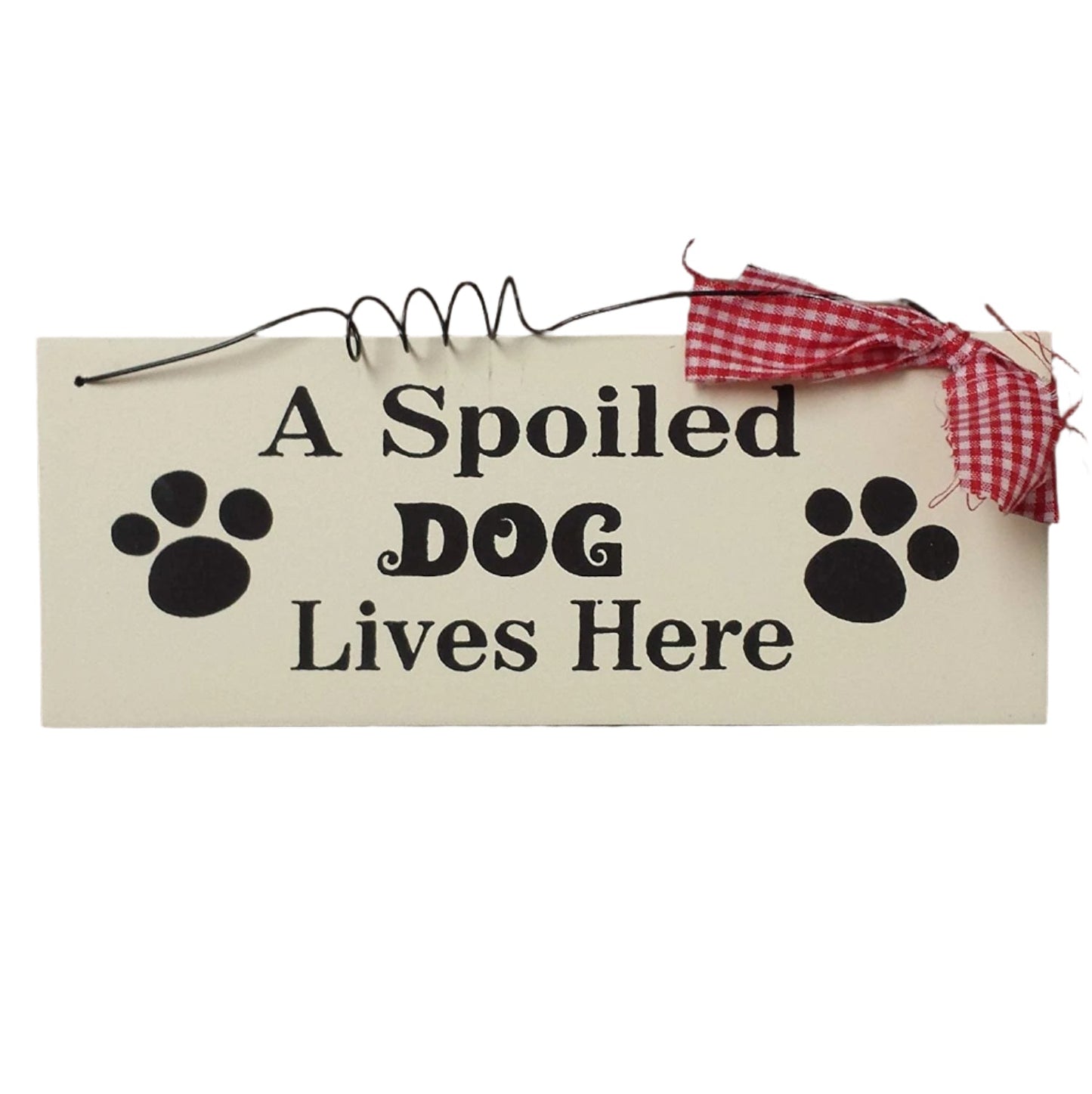 Wooden Novelty Cat / Dog Signs with Red Gingham Ribbon and Wire