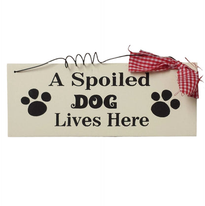 Wooden Novelty Cat / Dog Signs with Red Gingham Ribbon and Wire
