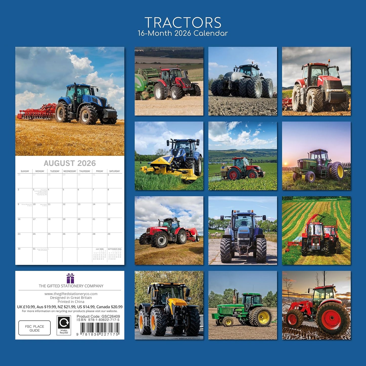 TGSC Tractors 2026 Family Square Wall Calendar - 16 Month (Sept 2025-Dec 2026)