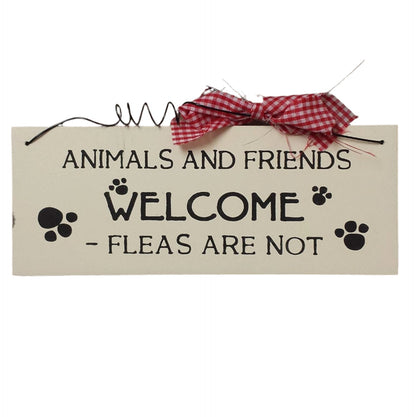 Wooden Novelty Cat / Dog Signs with Red Gingham Ribbon and Wire
