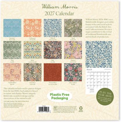 William Morris 2027 Square Wall Calendar - Monthly Planner