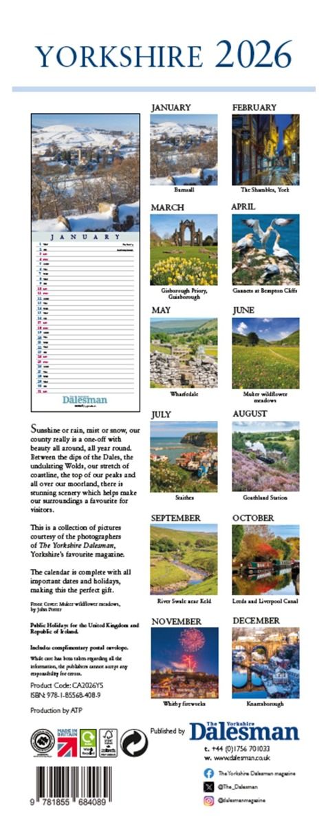 Yorkshire Slim Calendar 2026