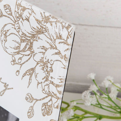 Happy Anniversary White Glass Gold Floral Frame 6" x 4"