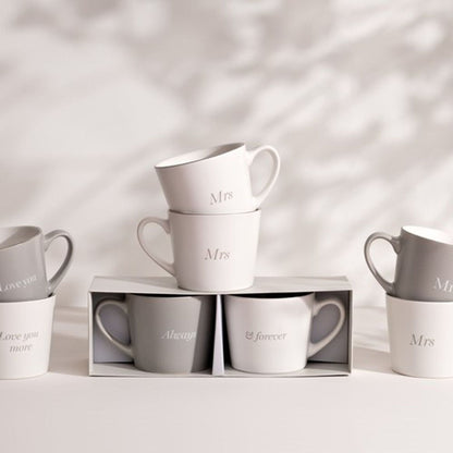Amore Set of 2 Grey & White Mugs - Mr & Mrs