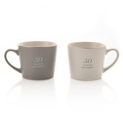 Amore Set of 2 Grey & White Mugs - 50th Anniversary