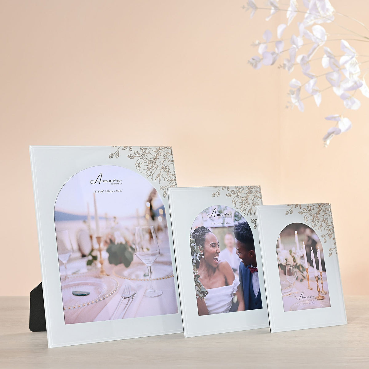 Amore White Floral Glass Arch Photo Frame 5" x 7"