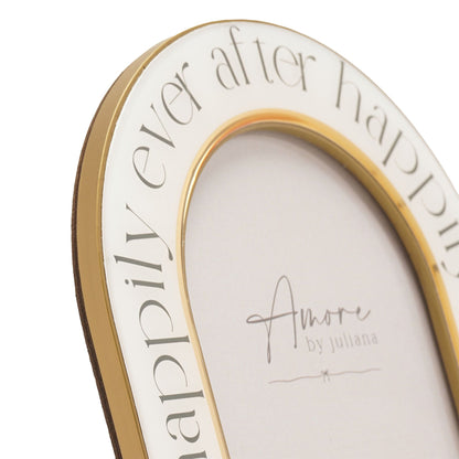 Oval photo frame close-up with gold inner rim and 'Amore by Juliana' logo