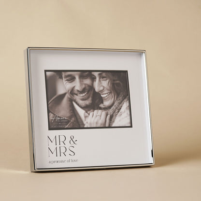 Amore Silver & Black Print Photo Frame 'Mr & Mrs' 6" x 4"