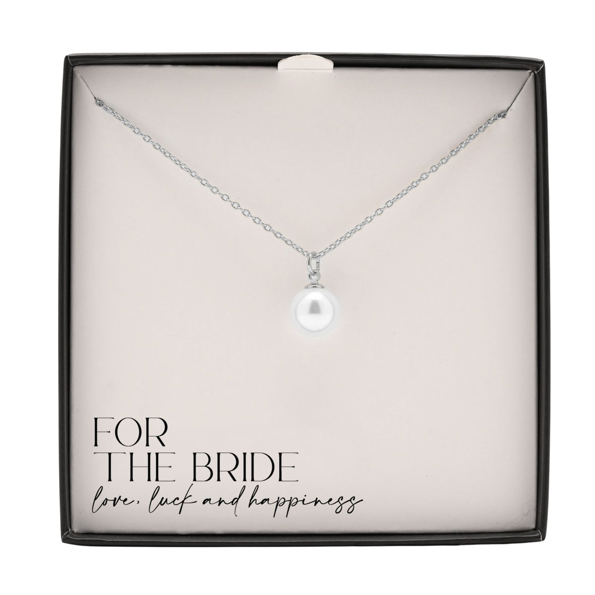Silver-plated faux pearl pendant necklace with V-style chain, in gift box