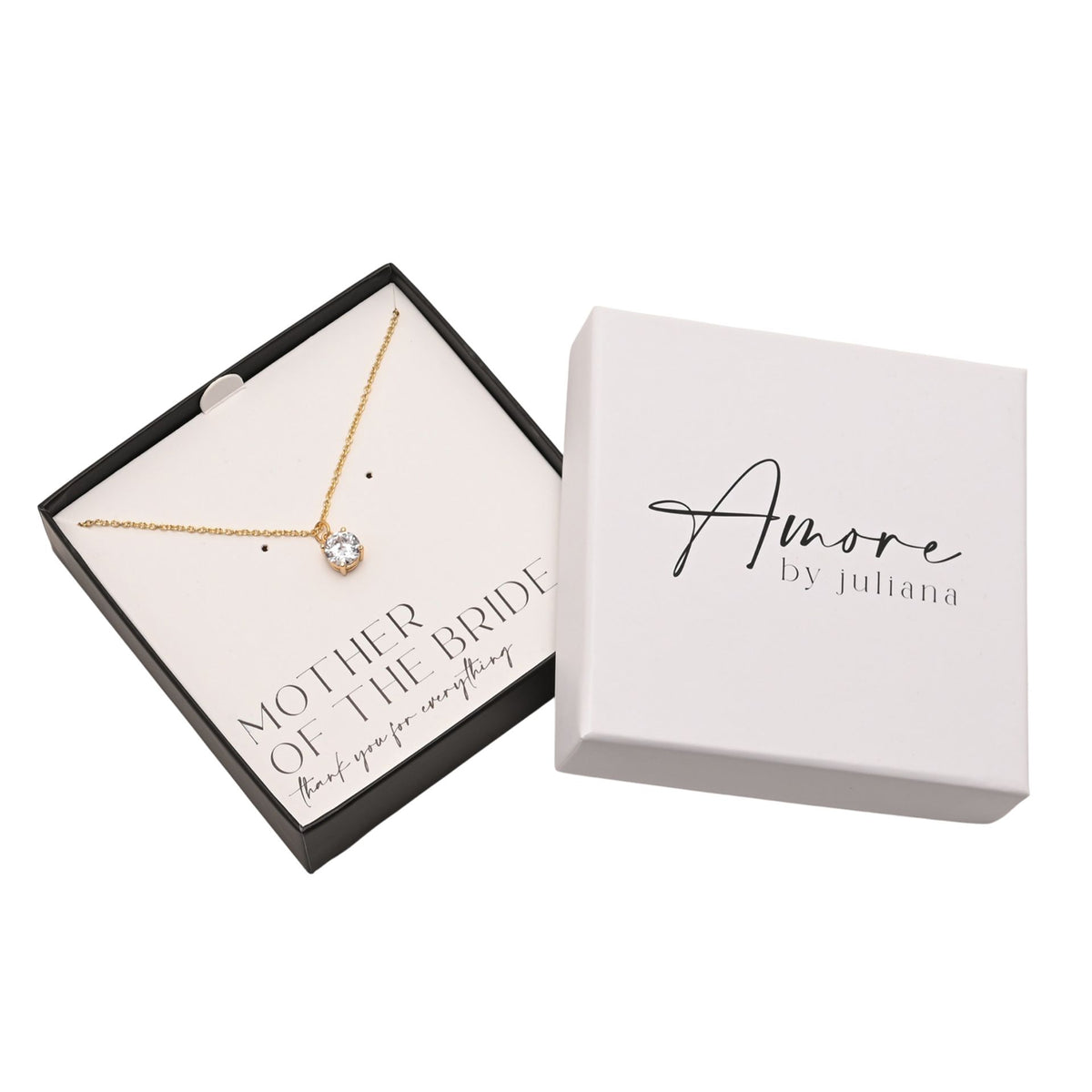 Gold-plated necklace with round crystal pendant in black gift box with logo card