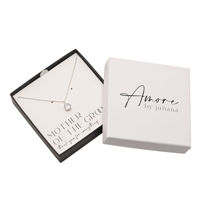 Silver-plated necklace with round crystal pendant, boxed with Amore by Juliana cover