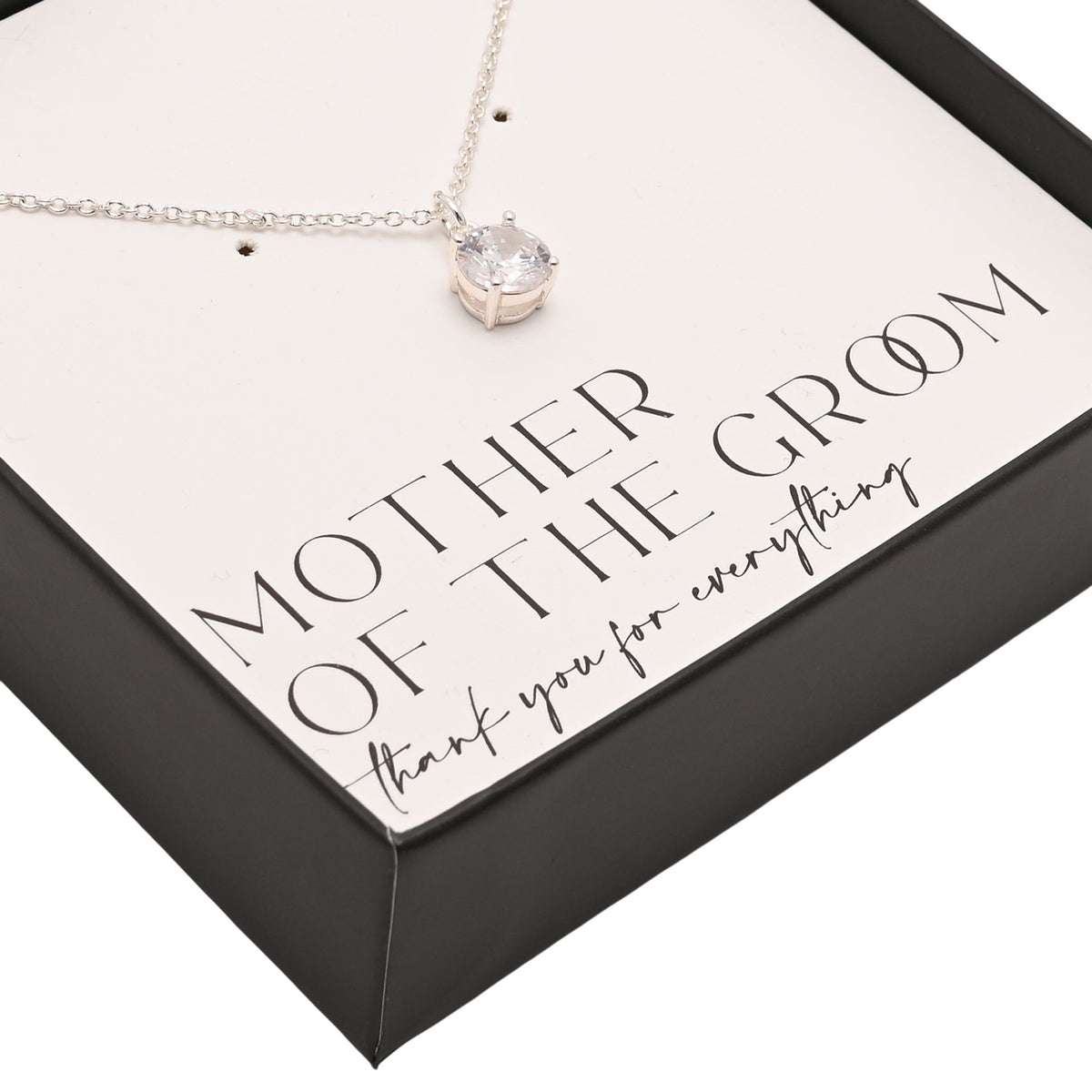 Silver-plated chain necklace with round crystal pendant detail in gift box