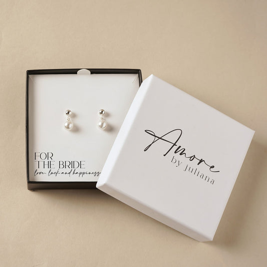 Amore Silver Plated Earrings Faux Pearl - Bride
