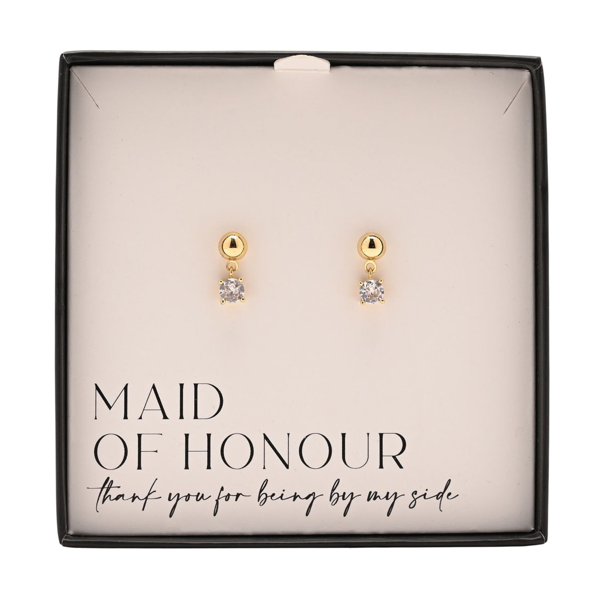 Pair of gold-plated stud earrings with round charm and clear crystal top