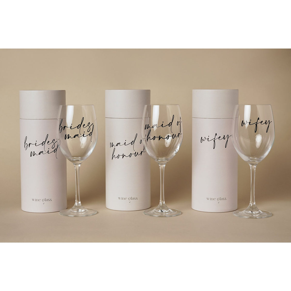 Amore Wine Glass Black Words - Bridesmaid