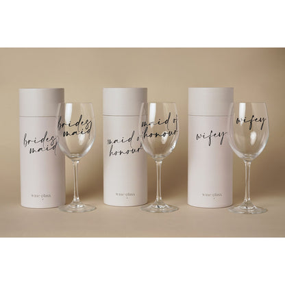 Amore Wine Glass Black Words - Maid Of Honour