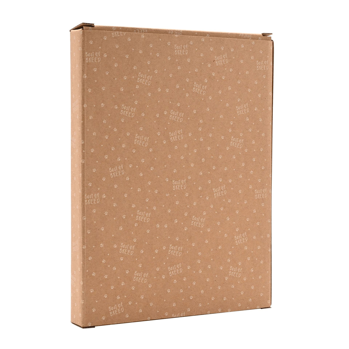 Brown kraft product box with repeating 'Best of Breed' pattern