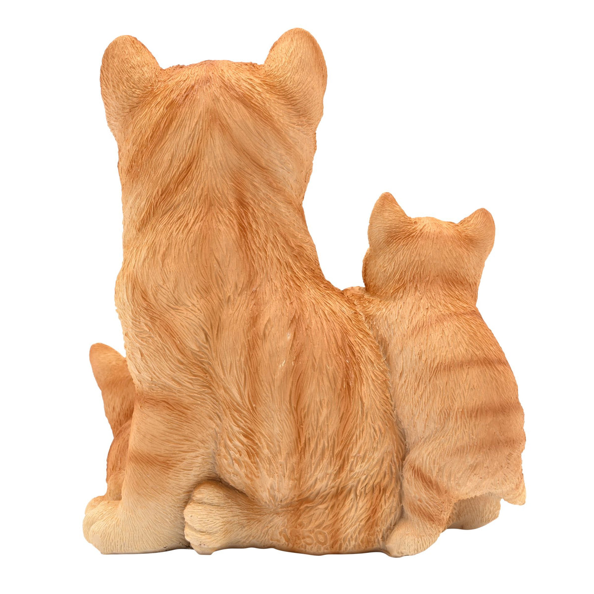 Orange tabby cat family figurine, mother and kittens viewed from the side