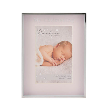 Silver Colour Photo Frame "Christening Day" Pink 4" x 6"