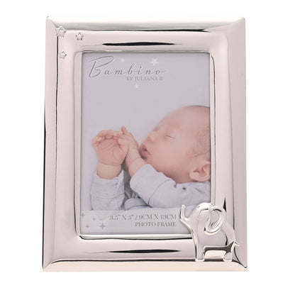 Silverplated 4x6 photo frame with elephant charm and baby photo