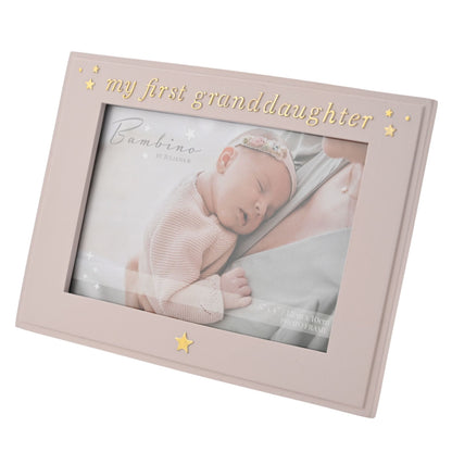 Bambino 6x4 frame with photo window, pink border, gold 'my first granddaughter' stars