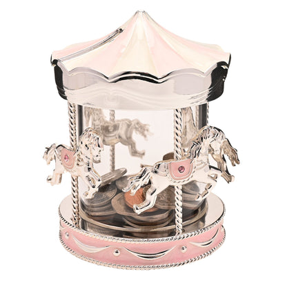 Bambino Silver Plated Money Box Carousel - pink